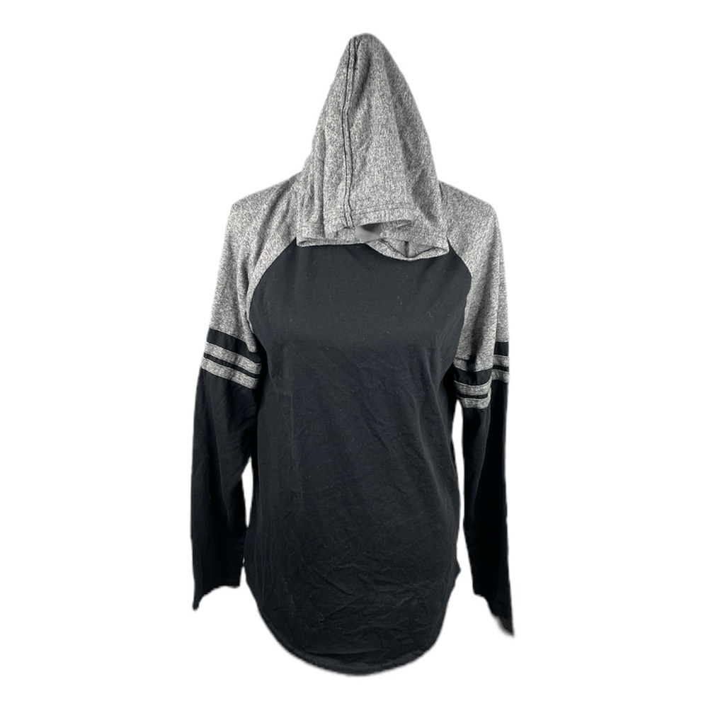 Brooklyn Cloth Long Sleeve Hooded Shirt, Gray, Black, Medium